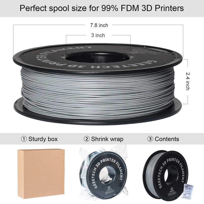 Geeetech PLA 3D Printer Filament, PLA 3D Printer Filament 1kg Spool(2.2lbs) Dimensional Accuracy +/- 0.02 mm, 3D Printing Filament Fits for Most FDM 3D Printers, Grey - Image 3